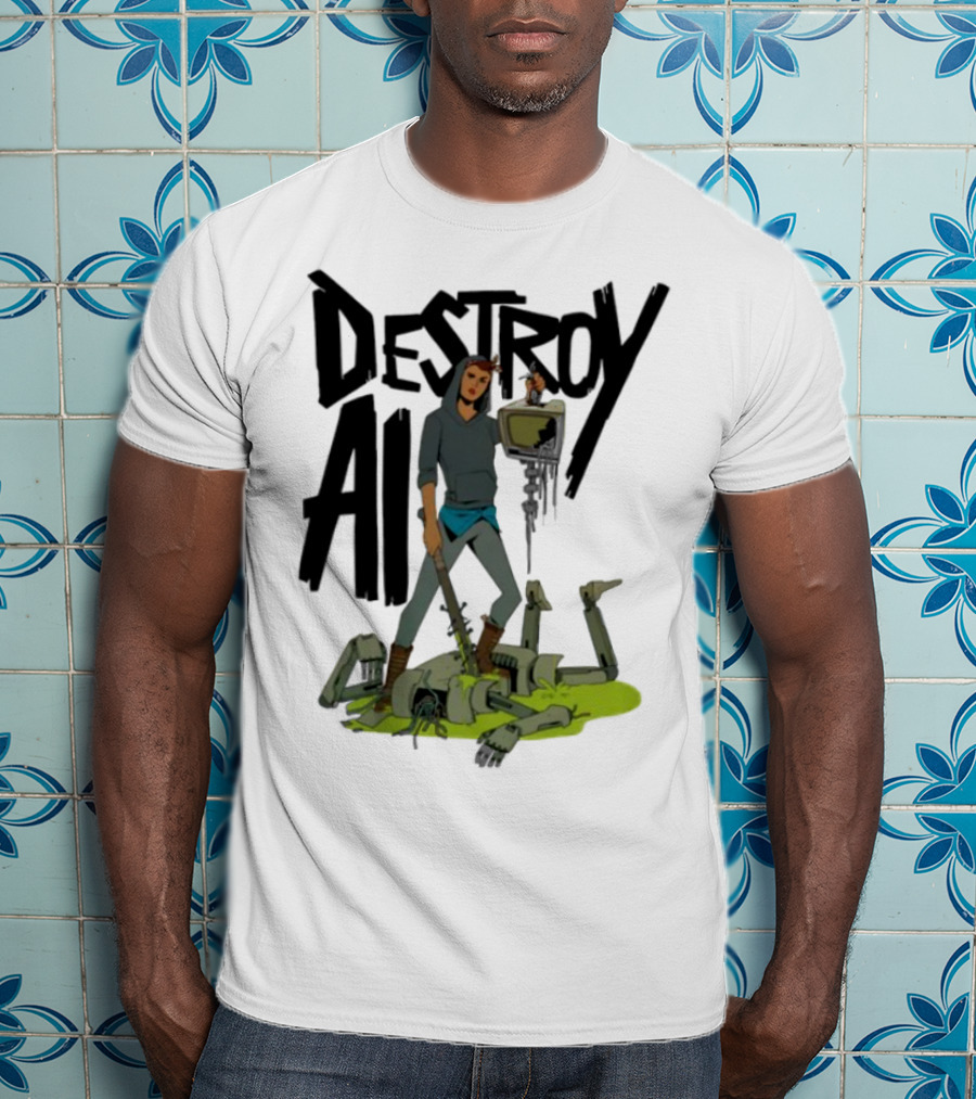 "Aftermath Destroy AI Futuristic Battle Scene" T-Shirt