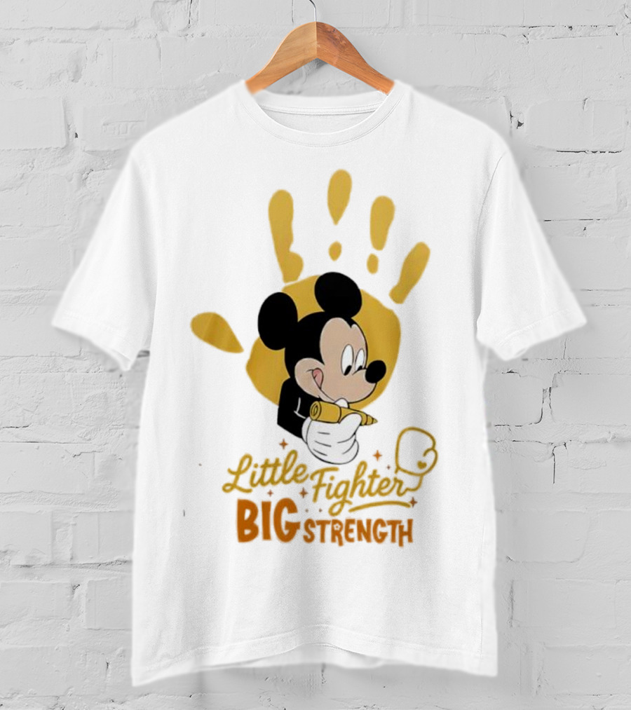 Mickey Mouse Little Fighter Big Strength Cancer Awareness Handprint T-Shirt