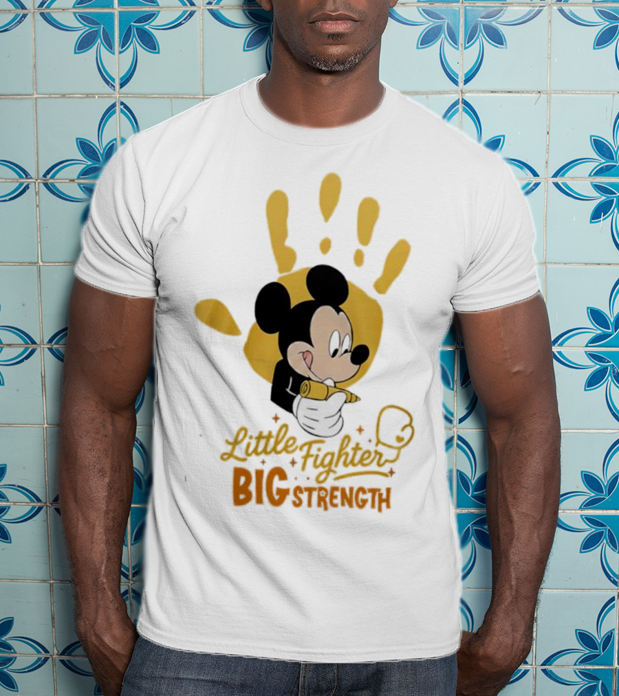 Mickey Mouse Little Fighter Big Strength Cancer Awareness Handprint T-Shirt