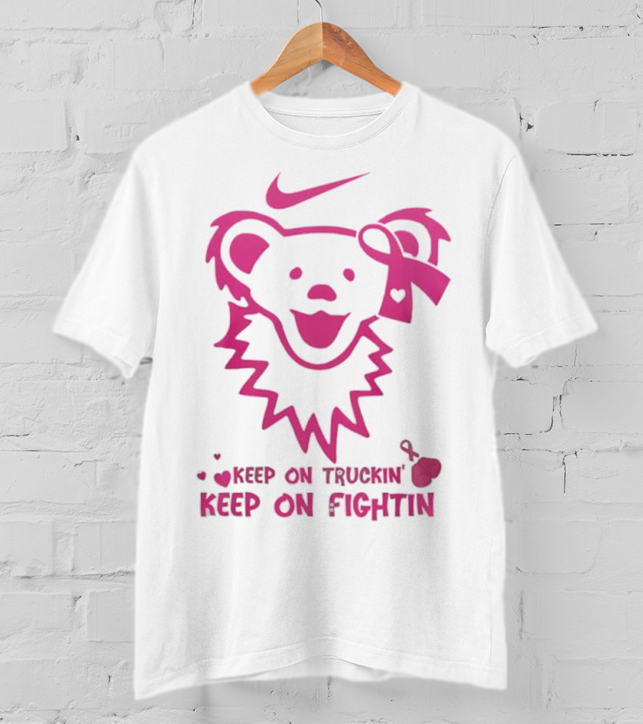 Nike Grateful Dead Bear Keep On Truckin' Keep On Fightin' Breast Cancer Awareness T-Shirt