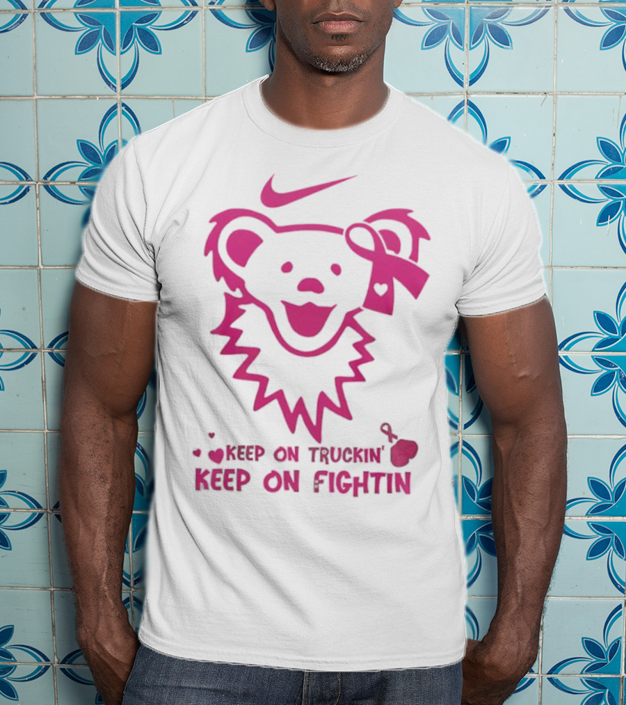 Nike Grateful Dead Bear Keep On Truckin' Keep On Fightin' Breast Cancer Awareness T-Shirt