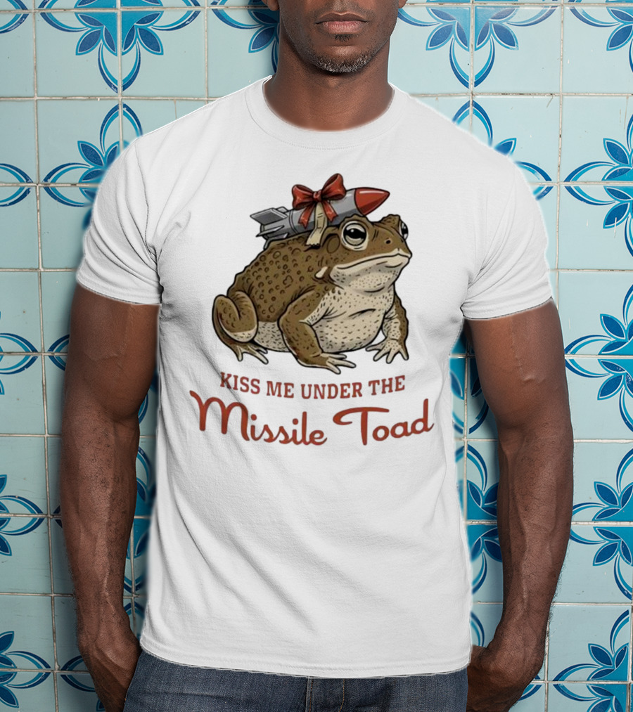 Kiss Me Under The Missile Toad Frog Christmas Holiday Joke T-Shirt