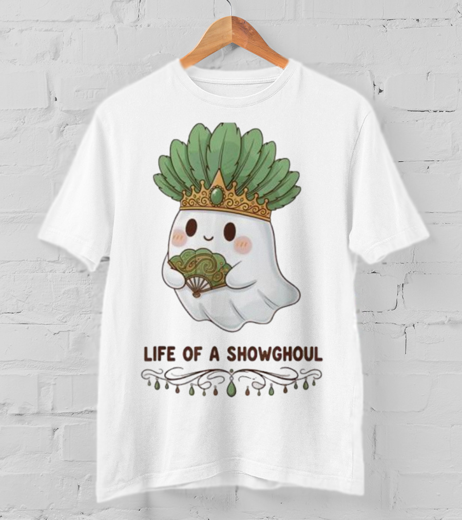 Life Of A Showghoul Cute Kawaii Ghost Showgirl Fan Feather Headdress T-Shirt