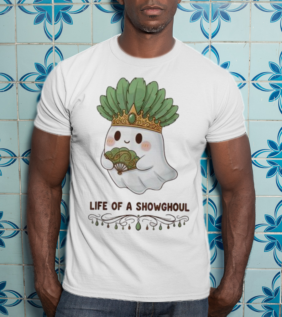 Life Of A Showghoul Cute Kawaii Ghost Showgirl Fan Feather Headdress T-Shirt