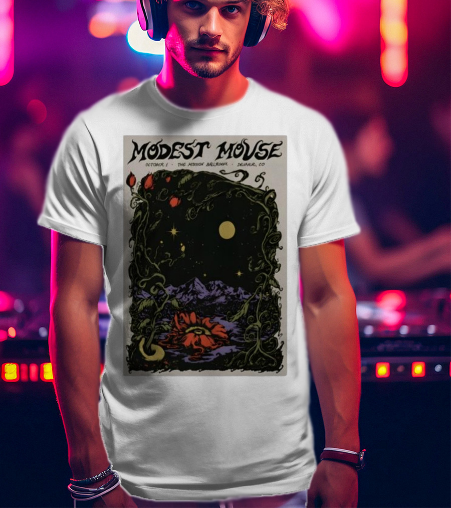 Modest Mouse October 1 The Mission Ballroom Denver CO Moonlit Floral Mountain T-Shirt