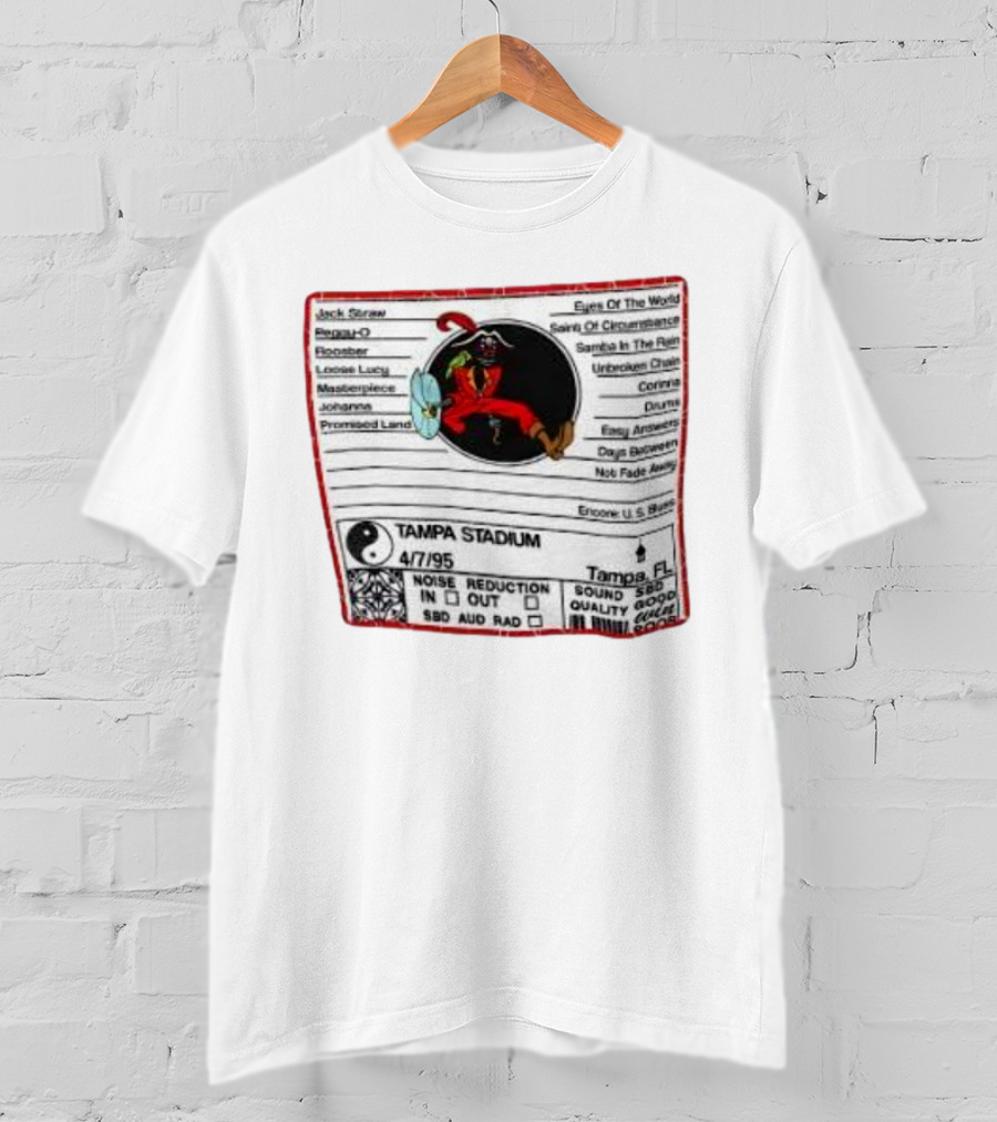 Tampa Stadium Pirate Grateful Dead Tampa Bay Buccaneers 4/7/95 Concert Setlist T-Shirt