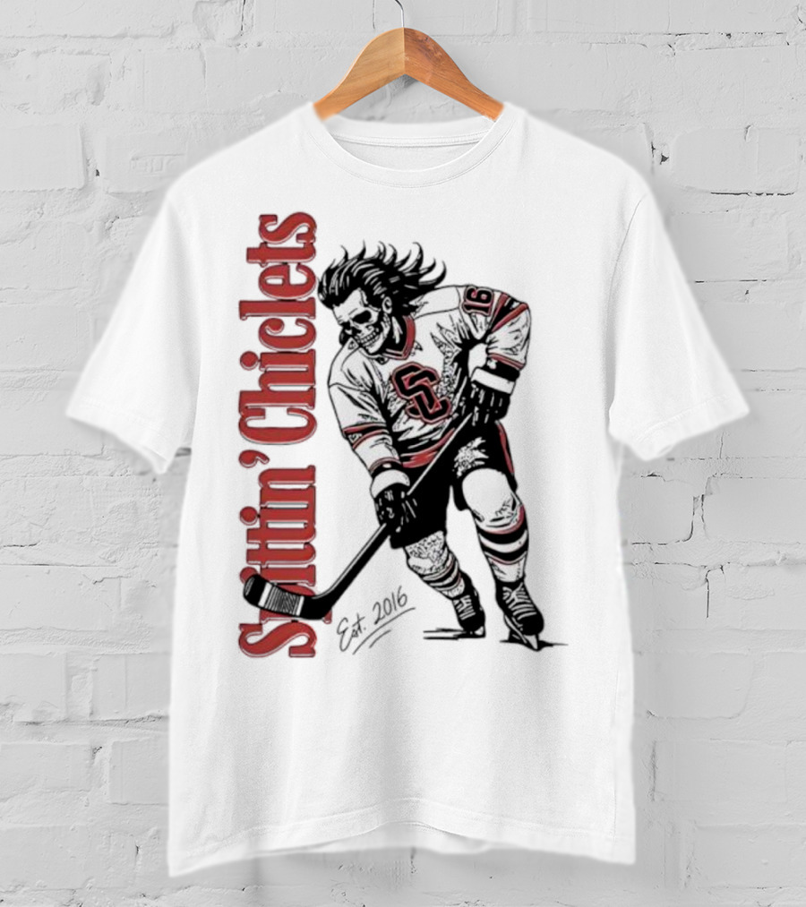 Spittin Chiclets Skullet Skeleton Player Hockey Est 2016 T-Shirt
