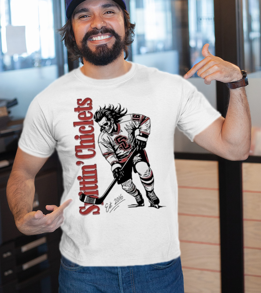 Spittin Chiclets Skullet Skeleton Player Hockey Est 2016 T-Shirt