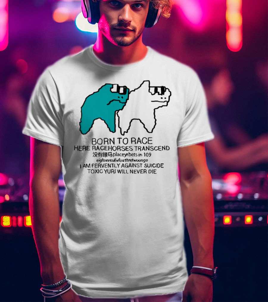 Born To Race Here Racehorses Transcend Dinosaur Sketch Duo T-Shirt