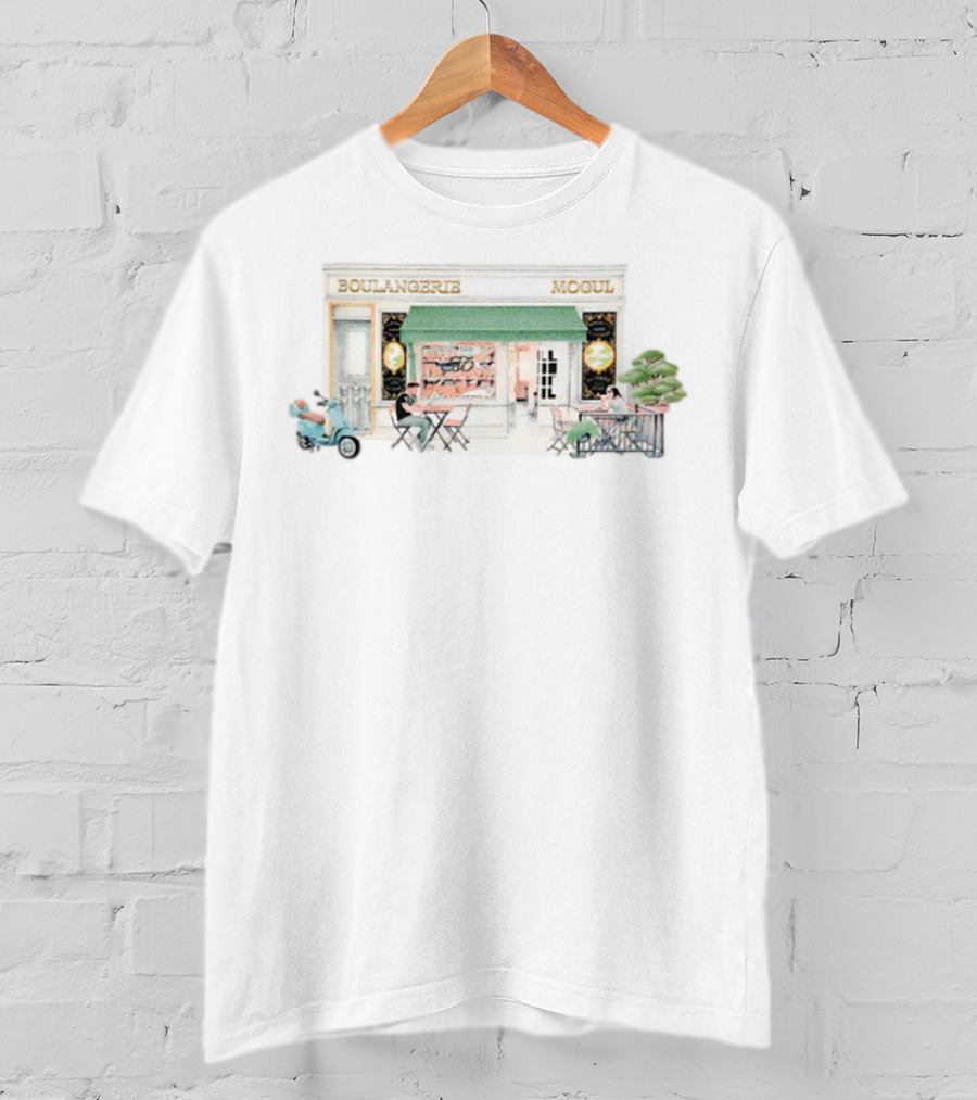 Boulangerie Mogul Cafe Street Scene With Green Awning And Outdoor Seating T-Shirt