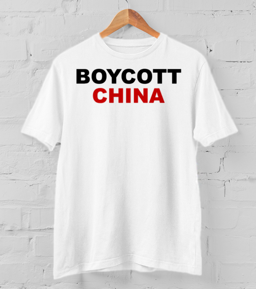 Boycott China Clear Statement Bold Black Red Text T-Shirt