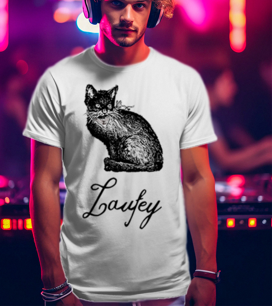 Laufey Black Cat Red Bow Silhouette T-Shirt