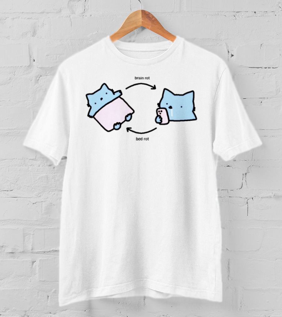 Nubcat Brain Rot Bed Rot Cute Cat Meme With Blanket And Smartphone T-Shirt