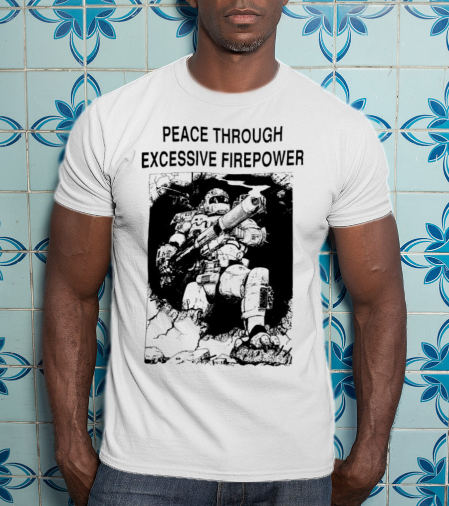 Peace Through Excessive Firepower Combat Tank And Missile Illustration T-Shirt