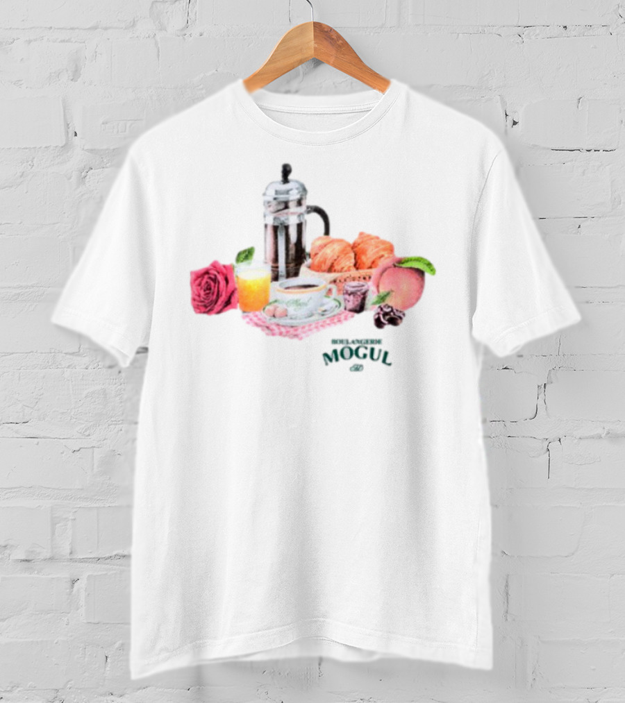Vintage Breakfast Spread With French Press Coffee And Croissants T-Shirt