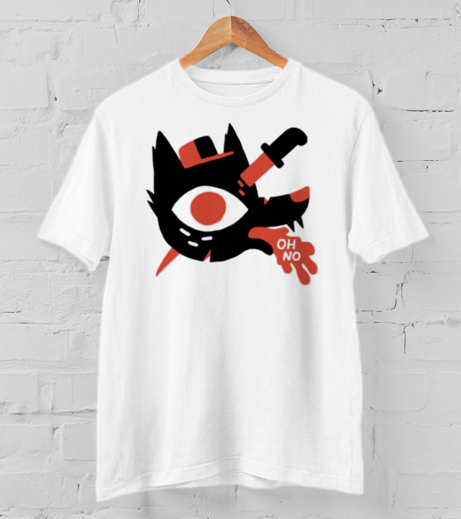 Oh No Dog Red Cartoon Face With Knife And Bone Graphic T-Shirt