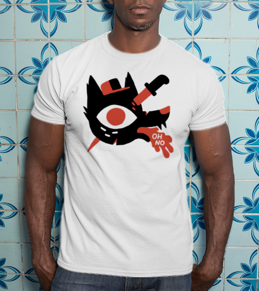 Oh No Dog Red Cartoon Face With Knife And Bone Graphic T-Shirt