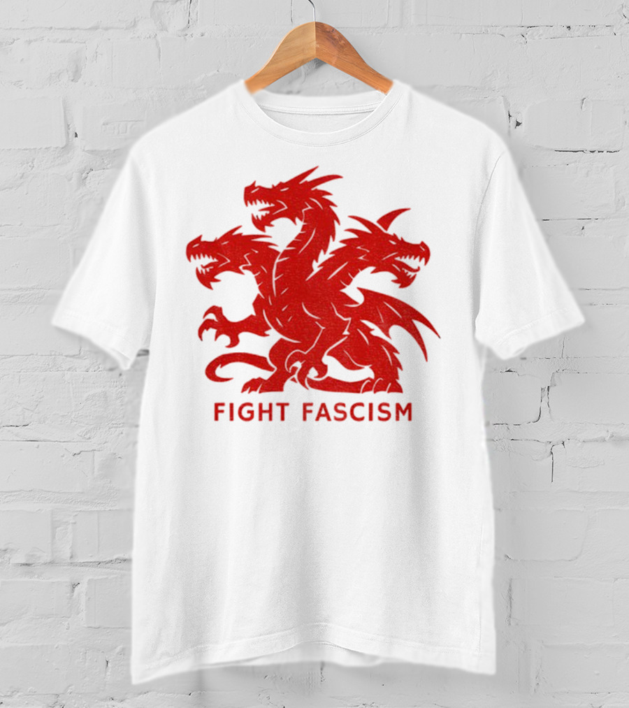 3 Headed Dragon Fight Fascism Anti Fascist Red Dragon Emblem T-Shirt