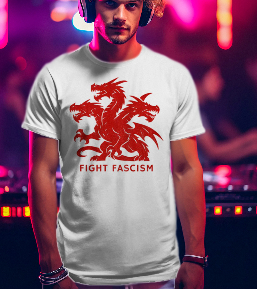 3 Headed Dragon Fight Fascism Anti Fascist Red Dragon Emblem T-Shirt