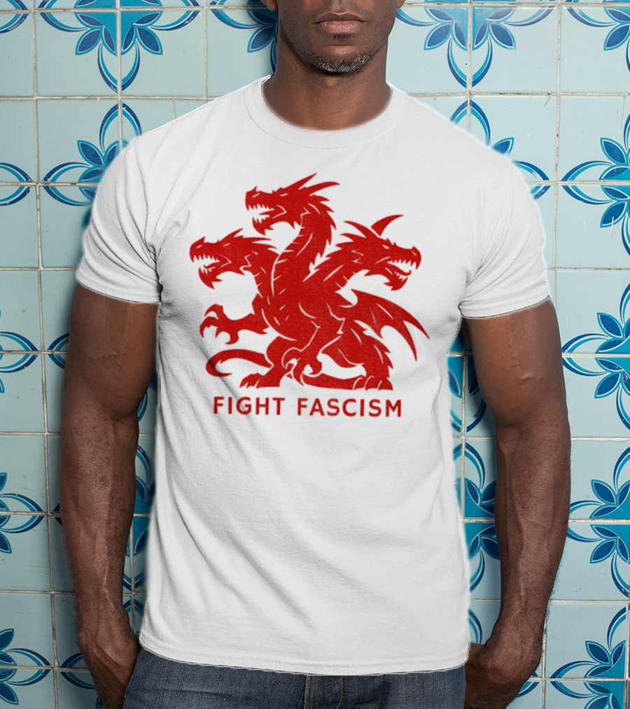 3 Headed Dragon Fight Fascism Anti Fascist Red Dragon Emblem T-Shirt
