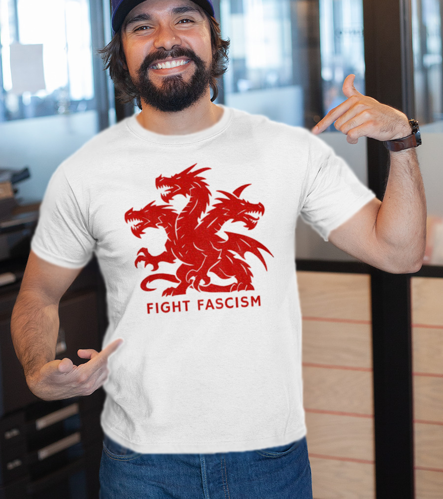 3 Headed Dragon Fight Fascism Anti Fascist Red Dragon Emblem T-Shirt