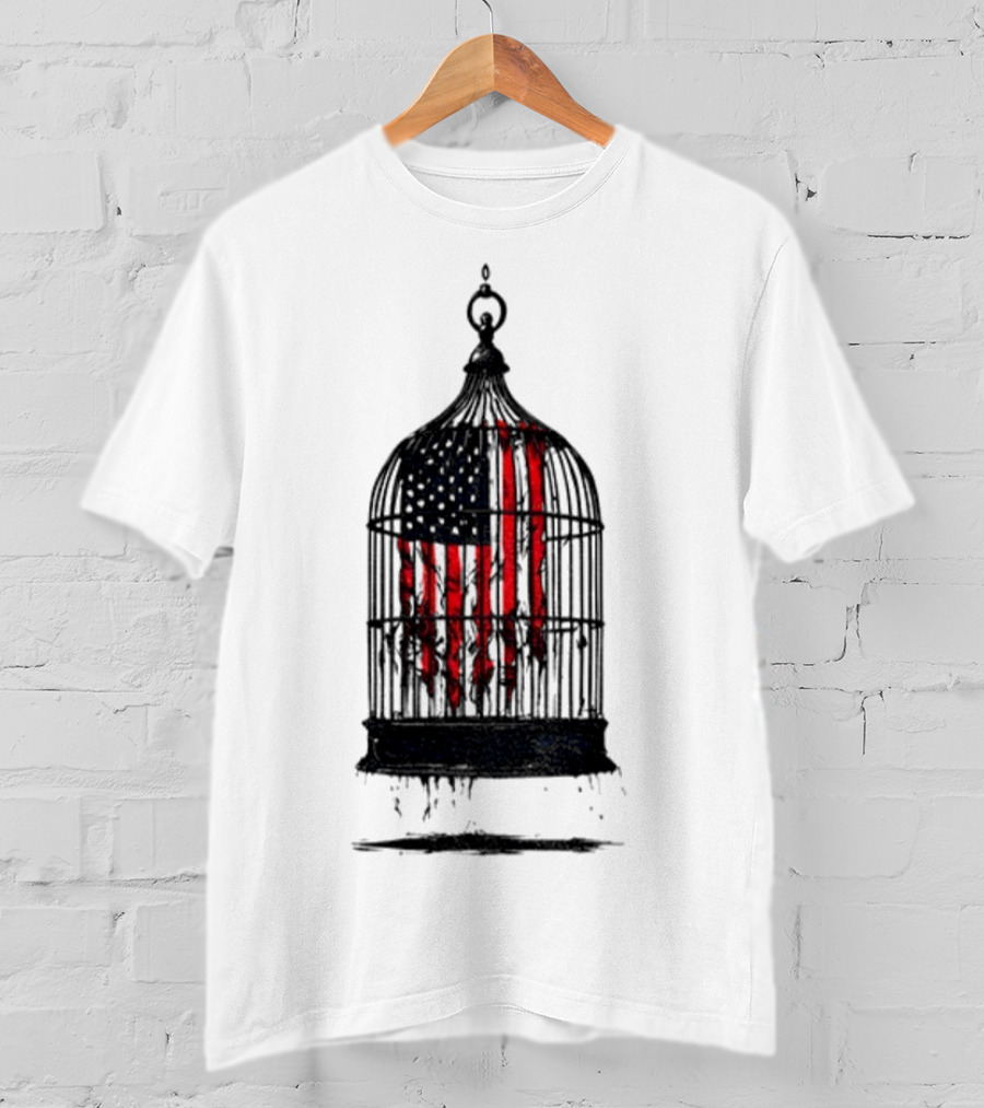 Caged Liberty American Flag Birdcage Government Shutdown T-Shirt