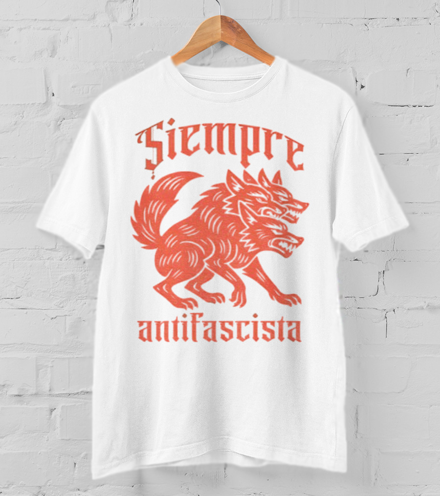Siempre Antifascista Linocut Three-Headed Dog T-Shirt