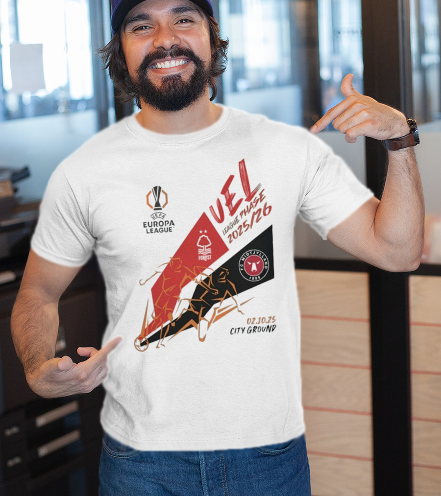 Nottingham Forest Vs FC Midtjylland Europa League 2025/26 League Phase City Ground 02.10.25 T-Shirt