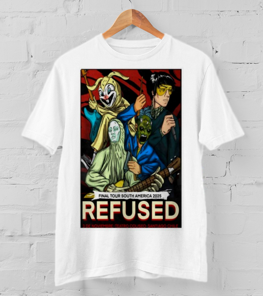 Refused Final Tour South America 2025 Teatro Coliseo Santiago Chile 3 De Noviembre Masked Band Illustration T-Shirt