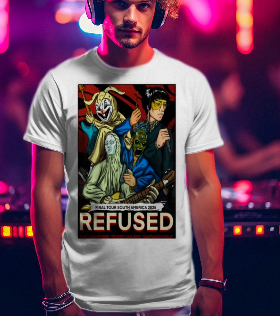 Refused Final Tour South America 2025 Teatro Coliseo Santiago Chile 3 De Noviembre Masked Band Illustration T-Shirt
