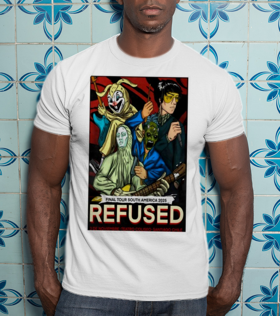 Refused Final Tour South America 2025 Teatro Coliseo Santiago Chile 3 De Noviembre Masked Band Illustration T-Shirt