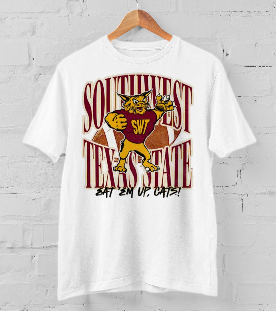 Southwest Texas State SWT 1990s Eat Em Up Cats Mascot Football T-Shirt