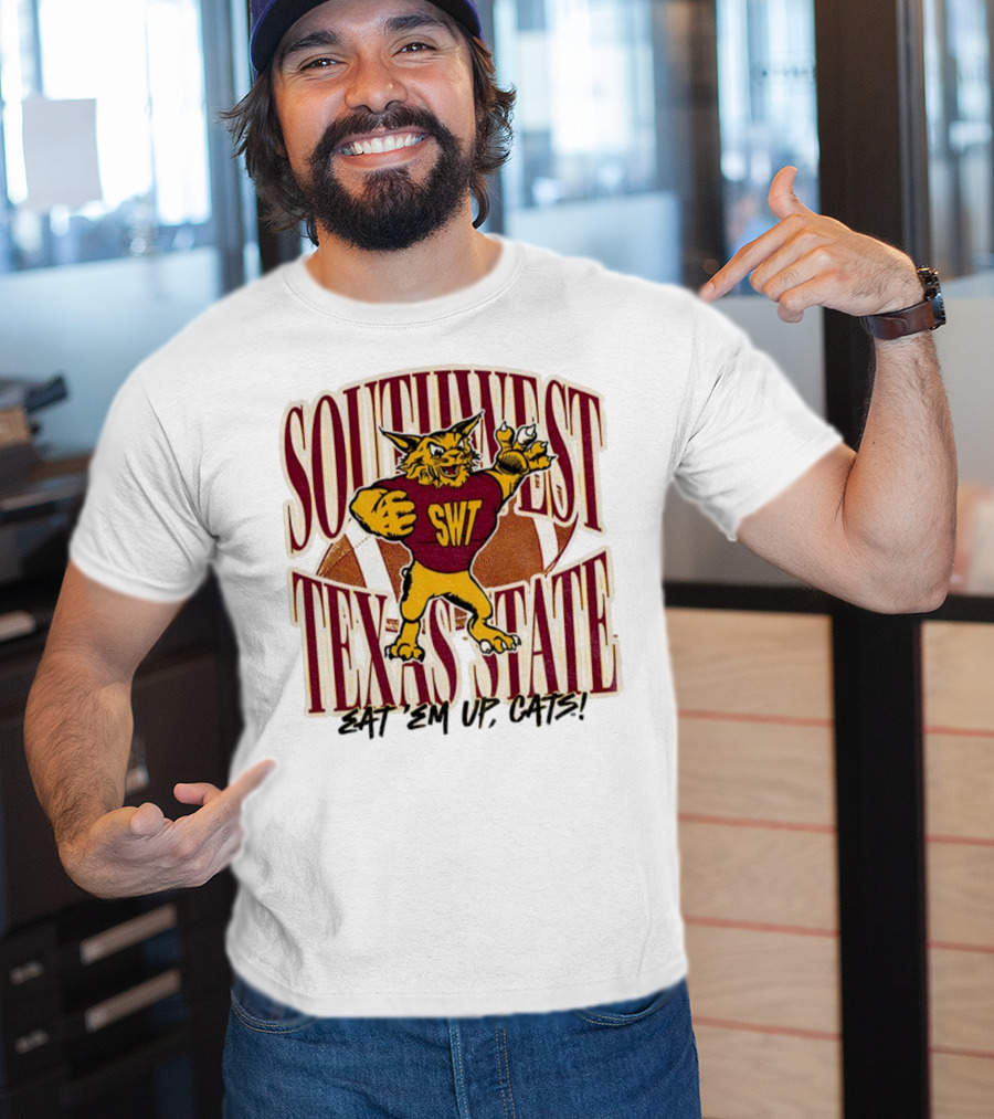 Southwest Texas State SWT 1990s Eat Em Up Cats Mascot Football T-Shirt
