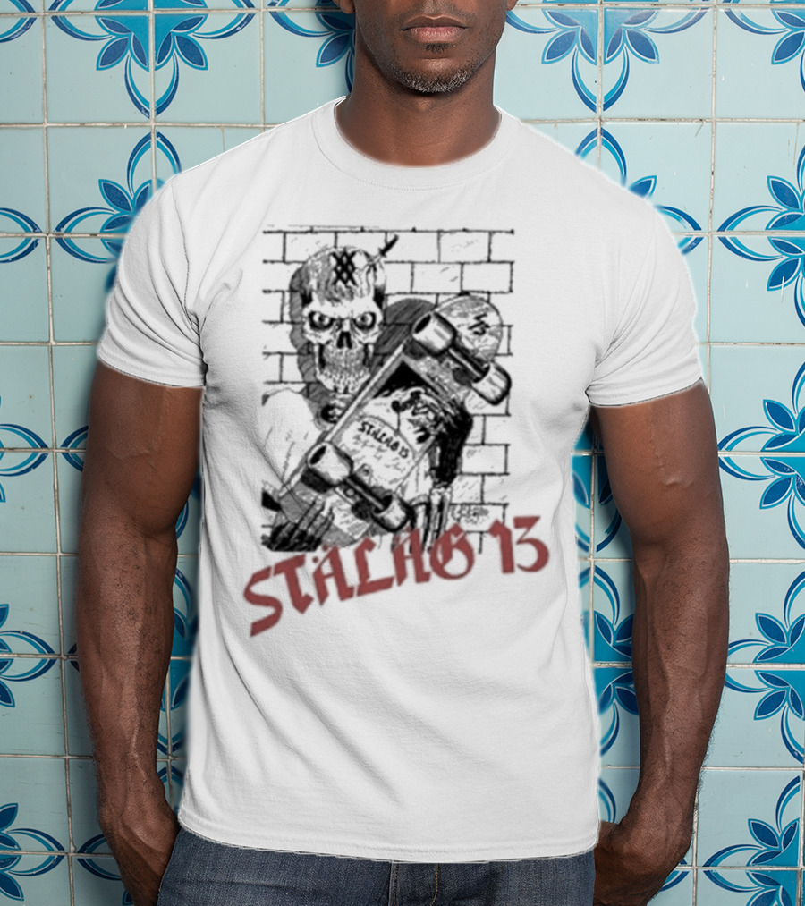 Stalag 13 Skull Skateboard Brick Wall T-Shirt