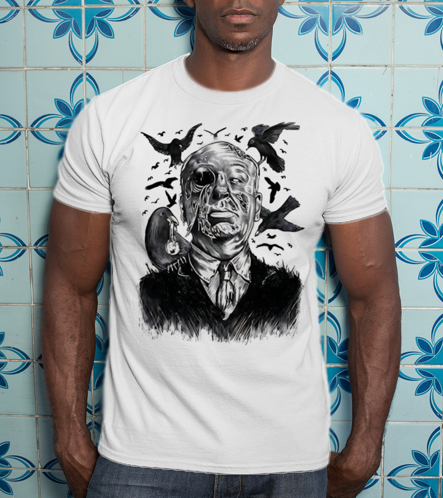 Alfred Hitchcock Birds Attack Horror Halloween Spooky Design T-Shirt