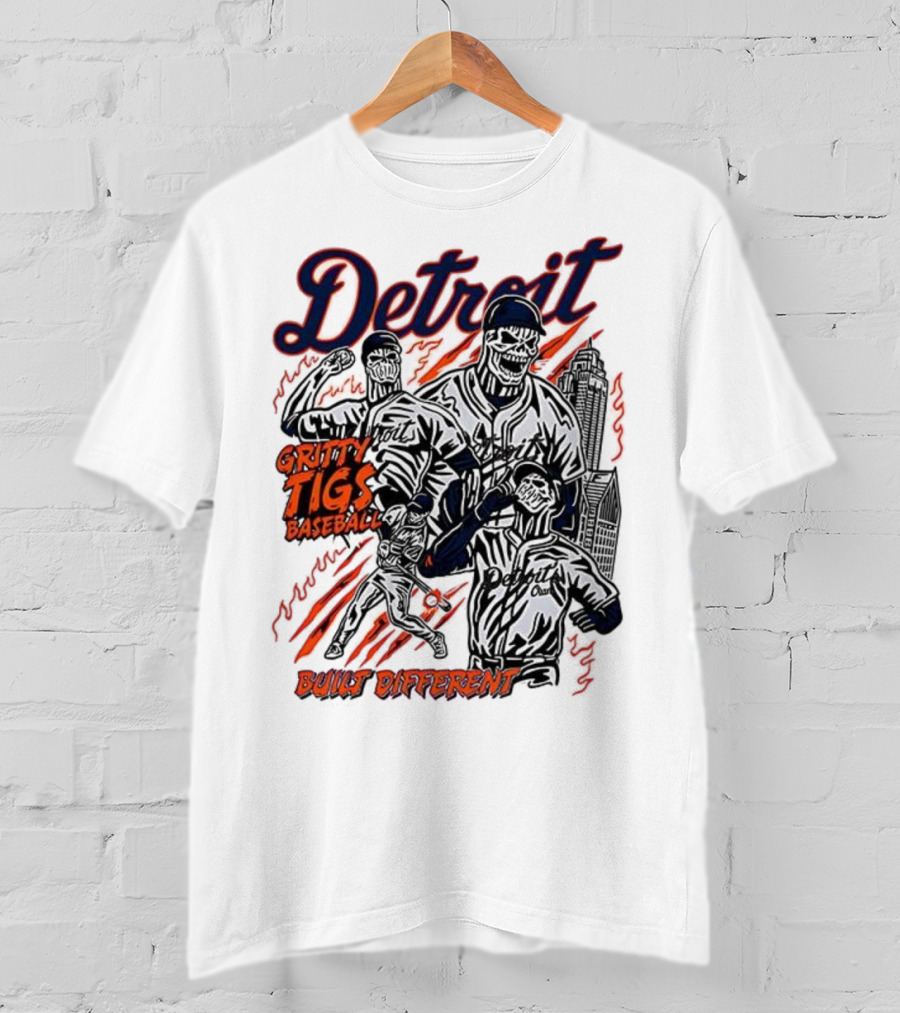 Detroit Gritty Tigs Baseball Built Different Skeleton T-Shirt