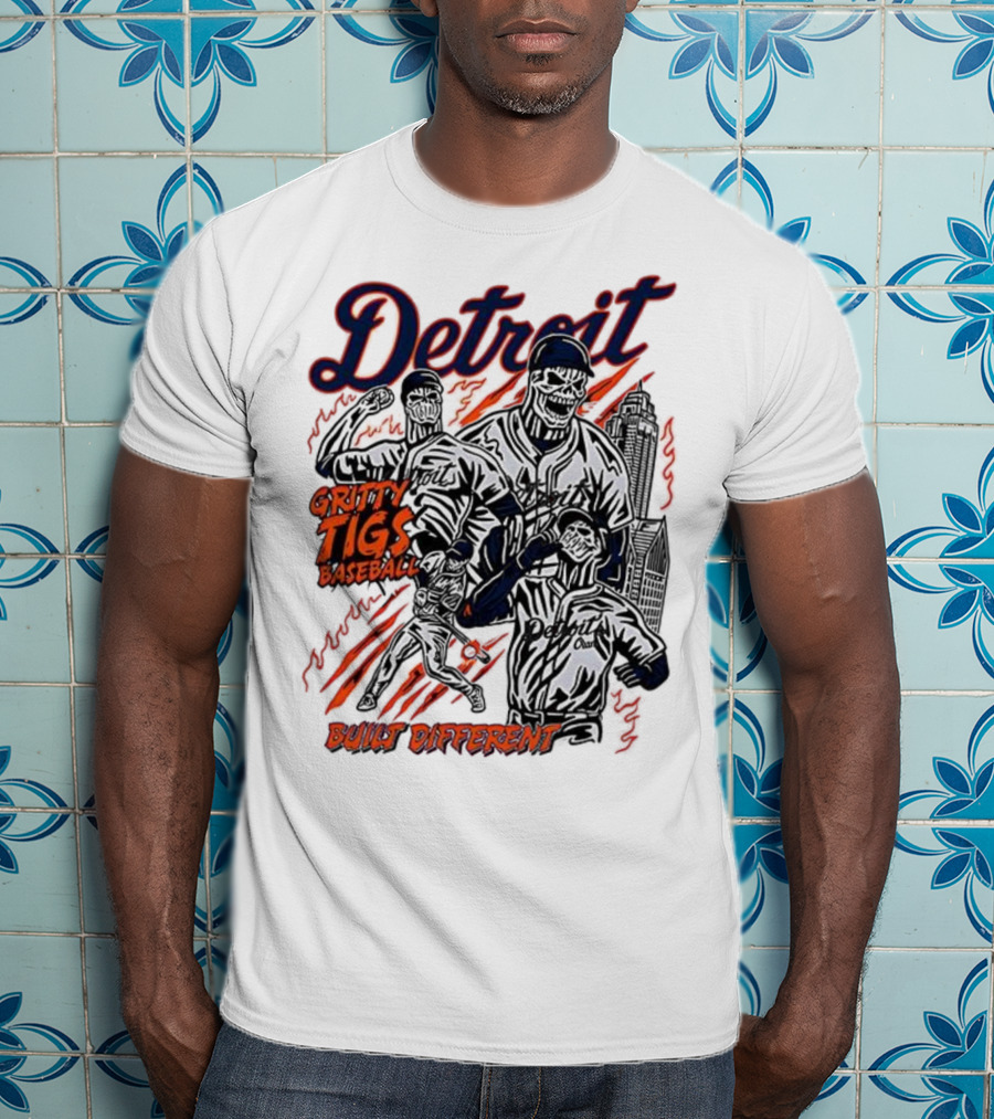 Detroit Gritty Tigs Baseball Built Different Skeleton T-Shirt
