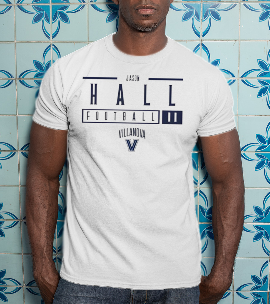 Jason Hall Number 11 Football Villanova University V Logo T-Shirt