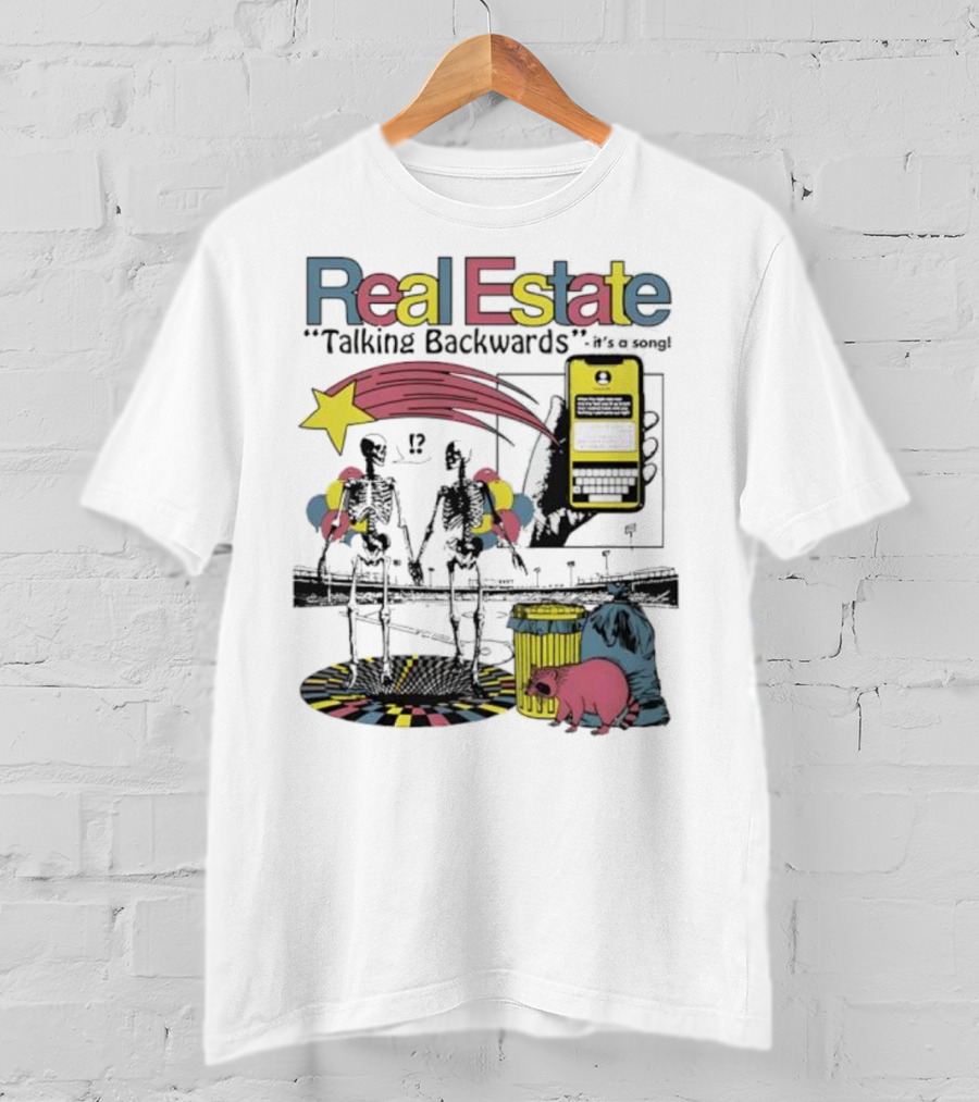 Real Estate Talking Backwards Song Star Phone Trash Can Raccoon T-Shirt