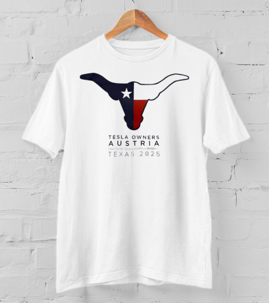 Tesla Owners Austria Texas 2025 Tour Longhorn Star Outline Logo T-Shirt