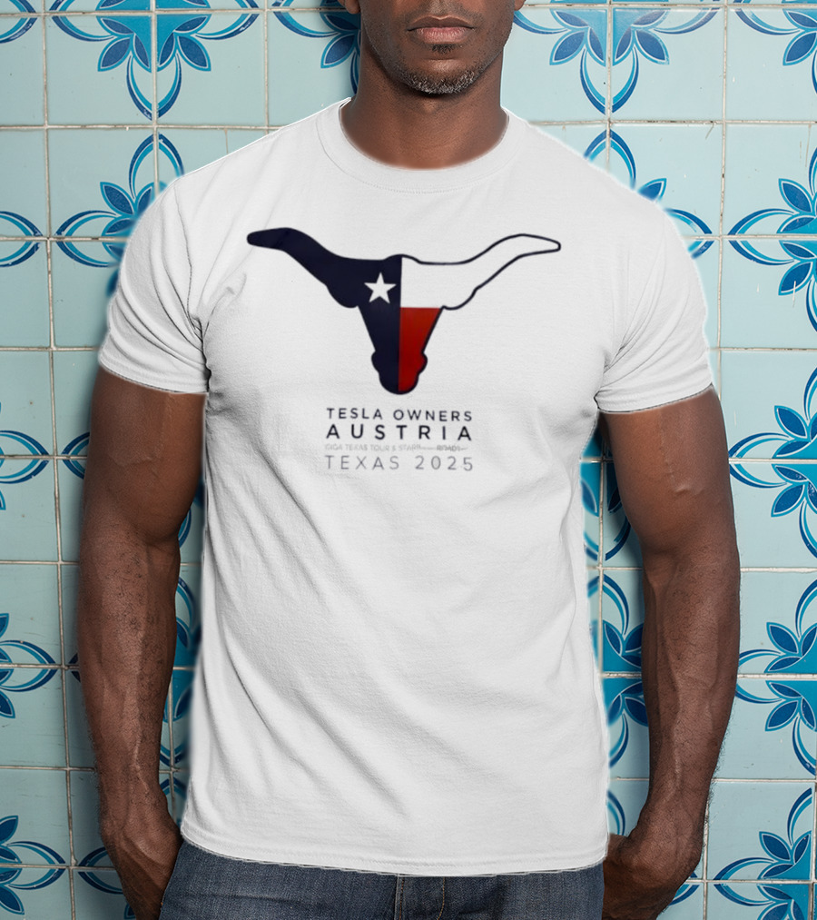 Tesla Owners Austria Texas 2025 Tour Longhorn Star Outline Logo T-Shirt