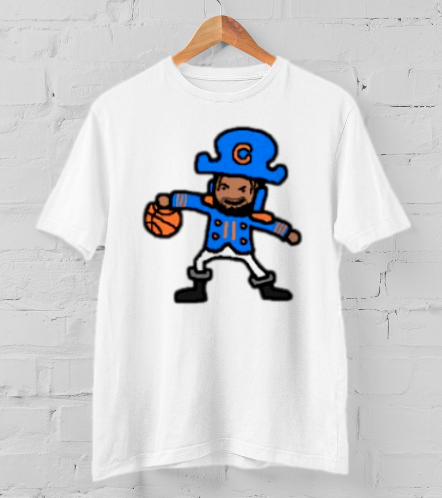 Captain Clutch Basketball Cartoon Character Blue Hat And Jacket T-Shirt