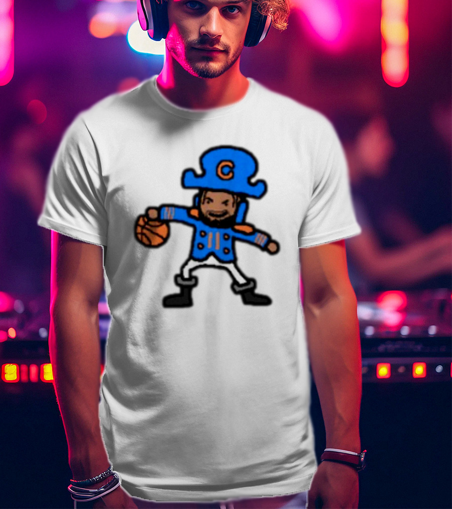 Captain Clutch Basketball Cartoon Character Blue Hat And Jacket T-Shirt