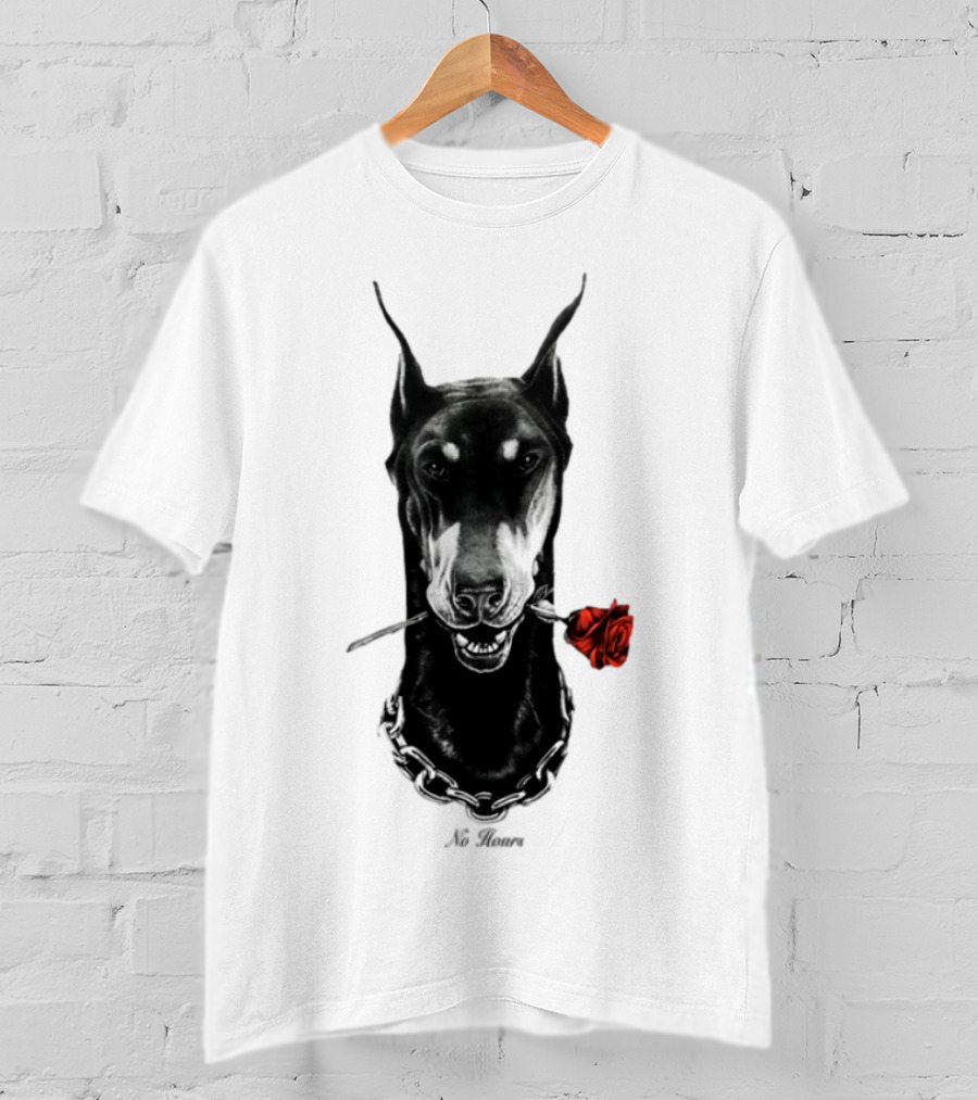 Doberman No Hours Red Rose Chain T-Shirt