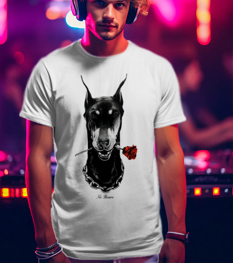 Doberman No Hours Red Rose Chain T-Shirt