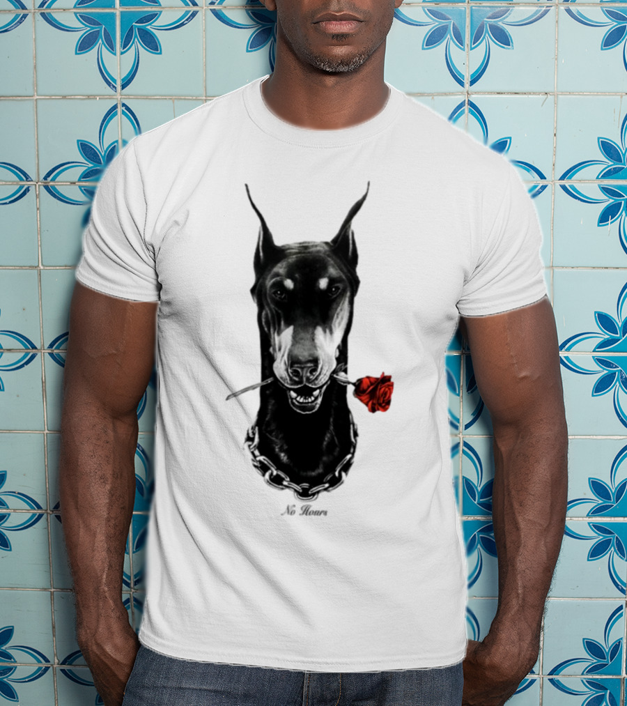 Doberman No Hours Red Rose Chain T-Shirt