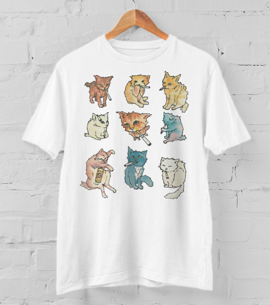 Kitty Ciggy Gang Quirky Cats Smoking Cigarettes Art Style T-Shirt
