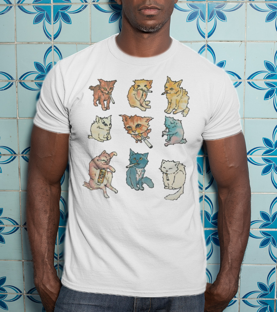 Kitty Ciggy Gang Quirky Cats Smoking Cigarettes Art Style T-Shirt