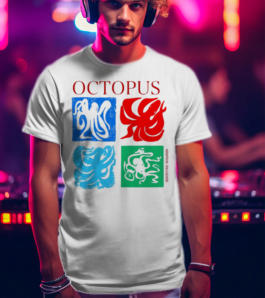 NewtonFaulkner Octopus Colorful Pop Art Quartet T-Shirt