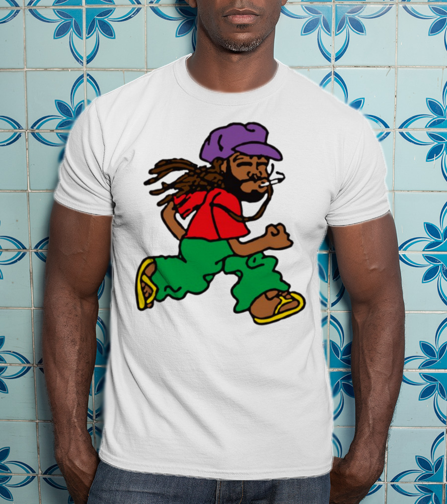 Amine Running Man Rastafarian Style Casual Character T-Shirt